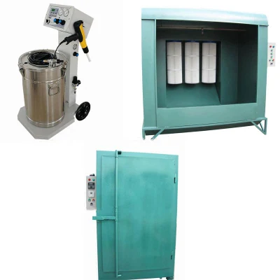 Systempaket für Metallpulverbeschichtungsmaschine mit elektrostatischer Pulverbeschichtungspistole + Spritzkabine + Aushärtungs-Trockenofen